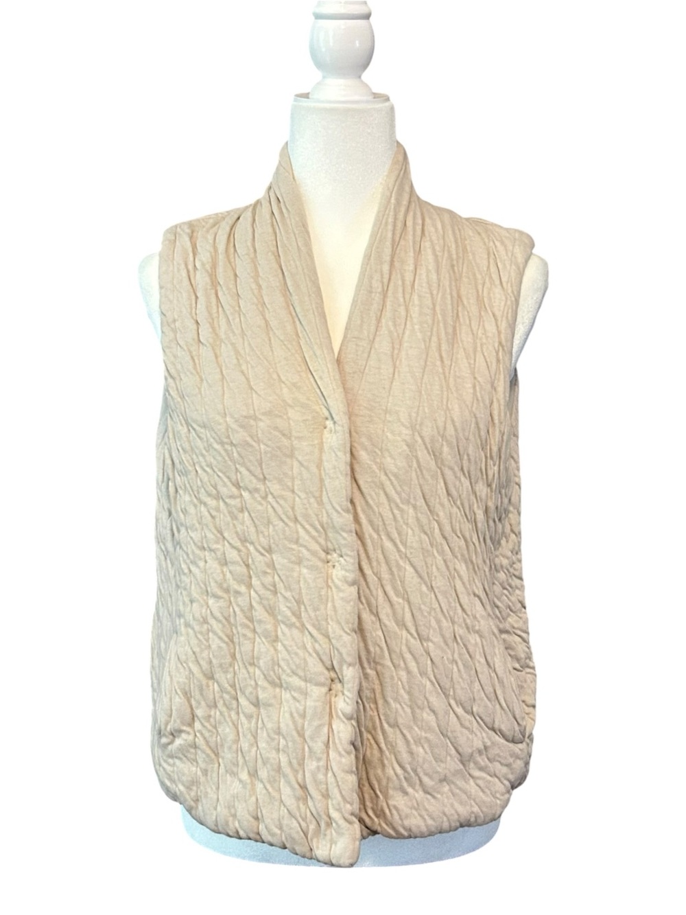 Eileen Fisher Diamond Quilted Jersey Knit Snap Front Vest SZ Large in Tan